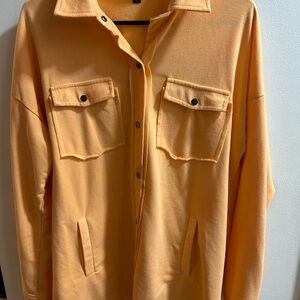 COCO+CARMEN Peach/Orange Collared Shacket Oversized Shirt Jacket L XL
